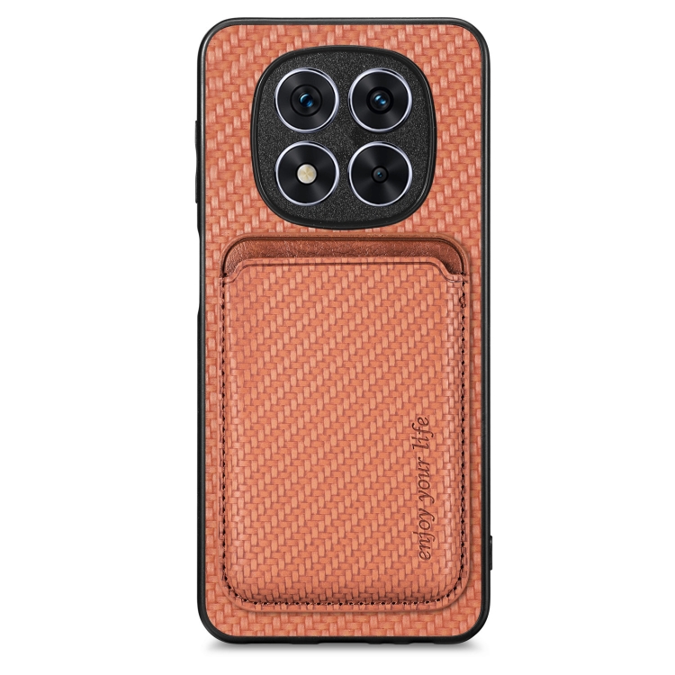 

For Xiaomi Redmi Note 14 5G Carbon Fiber Leather Card Magnetic Phone Case(Brown)