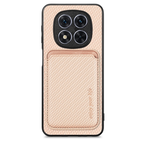 

For Xiaomi Redmi Note 14 5G Carbon Fiber Leather Card Magnetic Phone Case(Khaki)