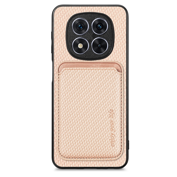 

For Xiaomi Redmi Note 14 Pro 5G Carbon Fiber Leather Card Magnetic Phone Case(Khaki)