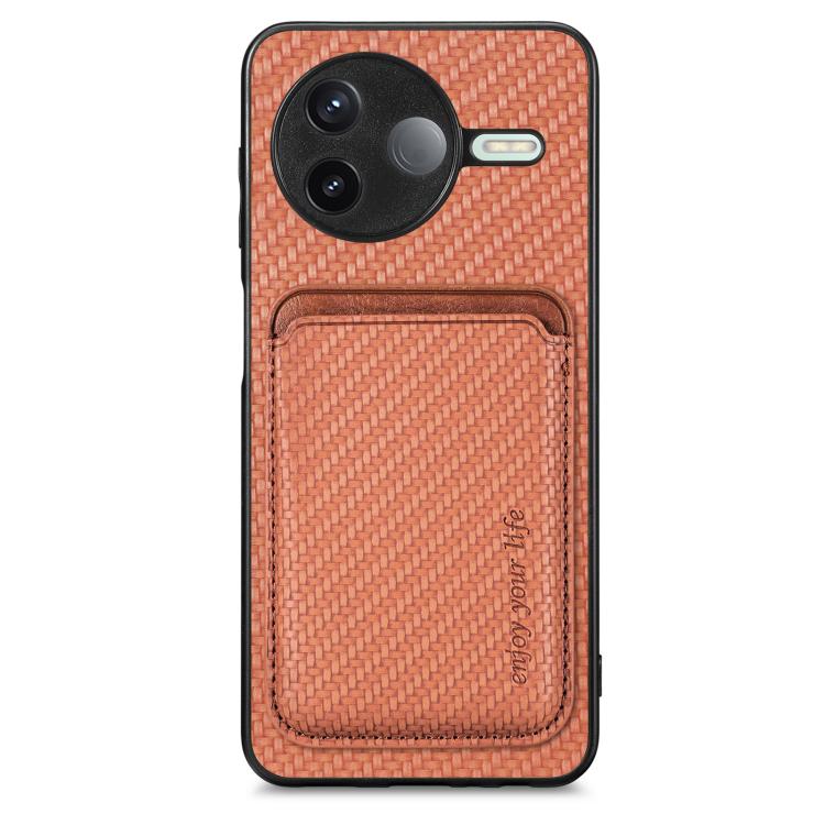 

For Redmi K80 / Poco F7 Pro Carbon Fiber Leather Card Magnetic Phone Case(Brown)