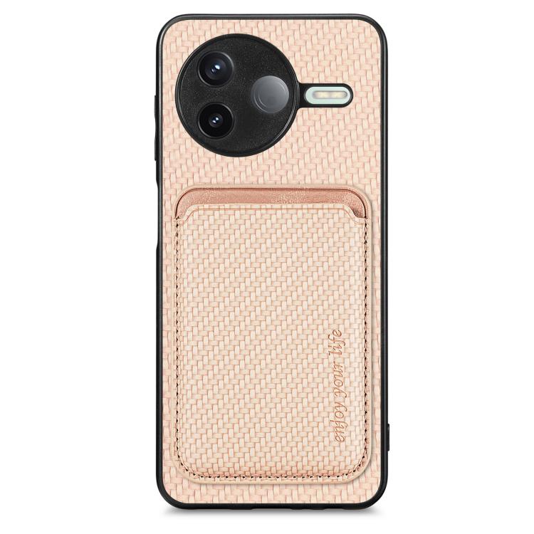 

For Redmi K80 / Poco F7 Pro Carbon Fiber Leather Card Magnetic Phone Case(Khaki)
