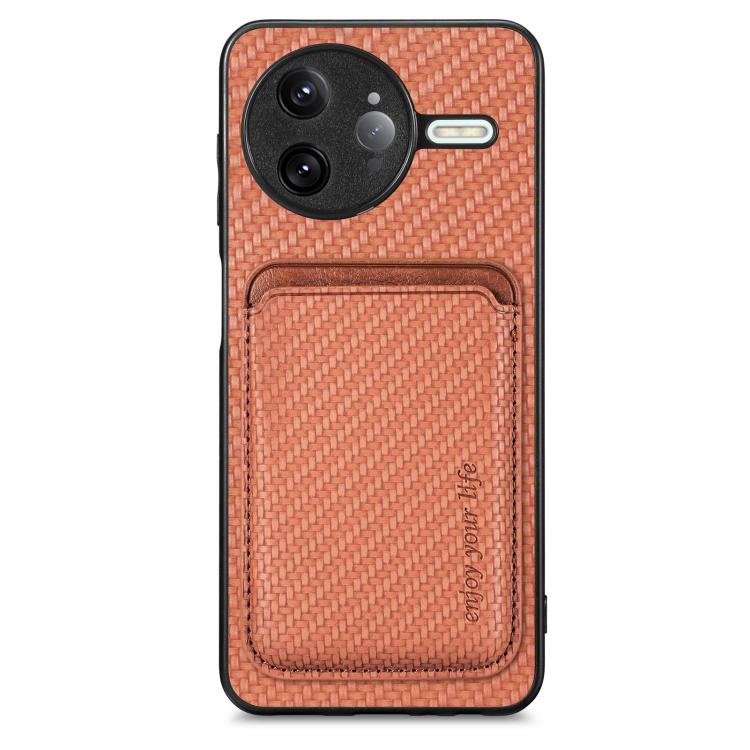 

For Redmi K80 Pro / Poco F7 Ultra Carbon Fiber Leather Card Magnetic Phone Case(Brown)