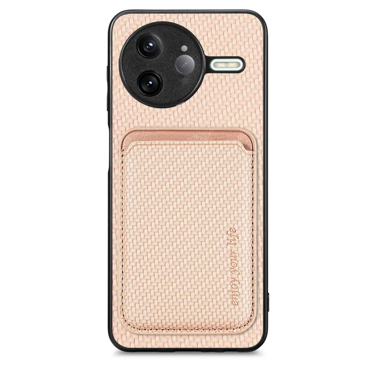 

For Redmi K80 Pro / Poco F7 Ultra Carbon Fiber Leather Card Magnetic Phone Case(Khaki)