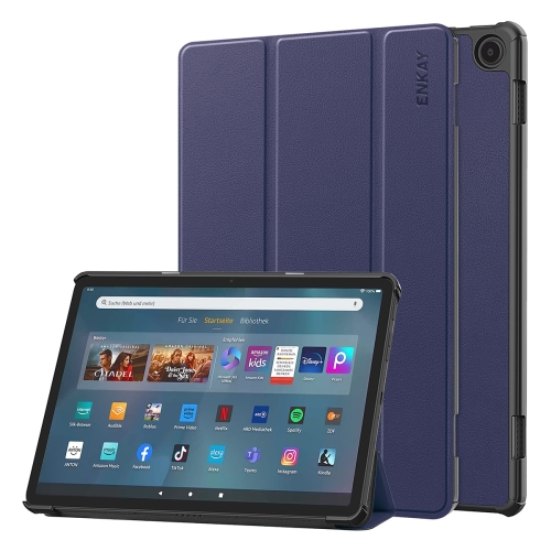 

For Amazon Fire Max 11 ENKAY Tri-fold Custer Texture Leather Smart Tablet Case(Dark Blue)