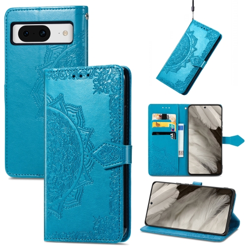 

For Google Pixel 8 Pro Mandala Flower Embossed Leather Phone Case(Blue)