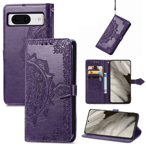 

For Google Pixel 8 Pro Mandala Flower Embossed Leather Phone Case(Purple)