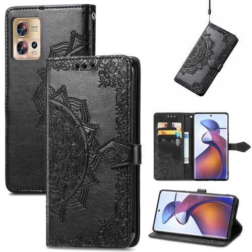 

For Motorola Moto Edge 30 Fusion Mandala Flower Embossed Leather Phone Case(Black)