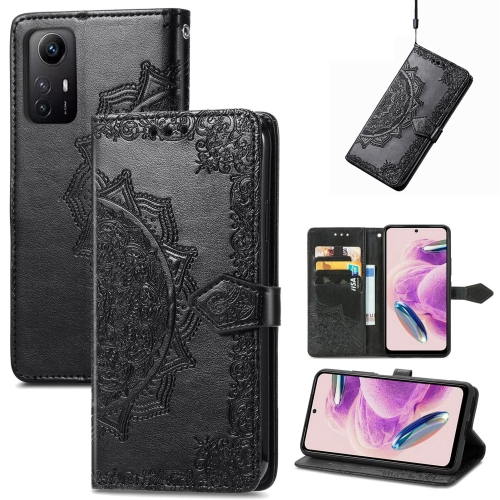 

For Xiaomi Redmi Note 12S Mandala Flower Embossed Leather Phone Case(Black)