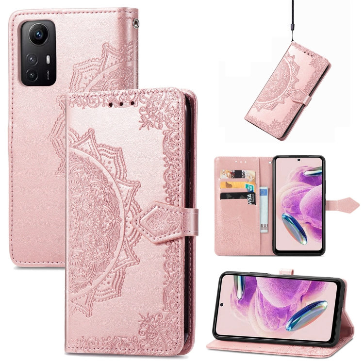 

For Xiaomi Redmi Note 12S Mandala Flower Embossed Leather Phone Case(Rose Gold)