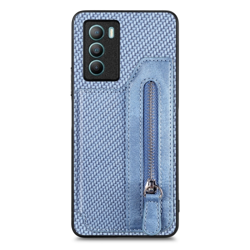 

For vivo T1 Carbon Fiber Horizontal Flip Zipper Wallet Phone Case(Blue)