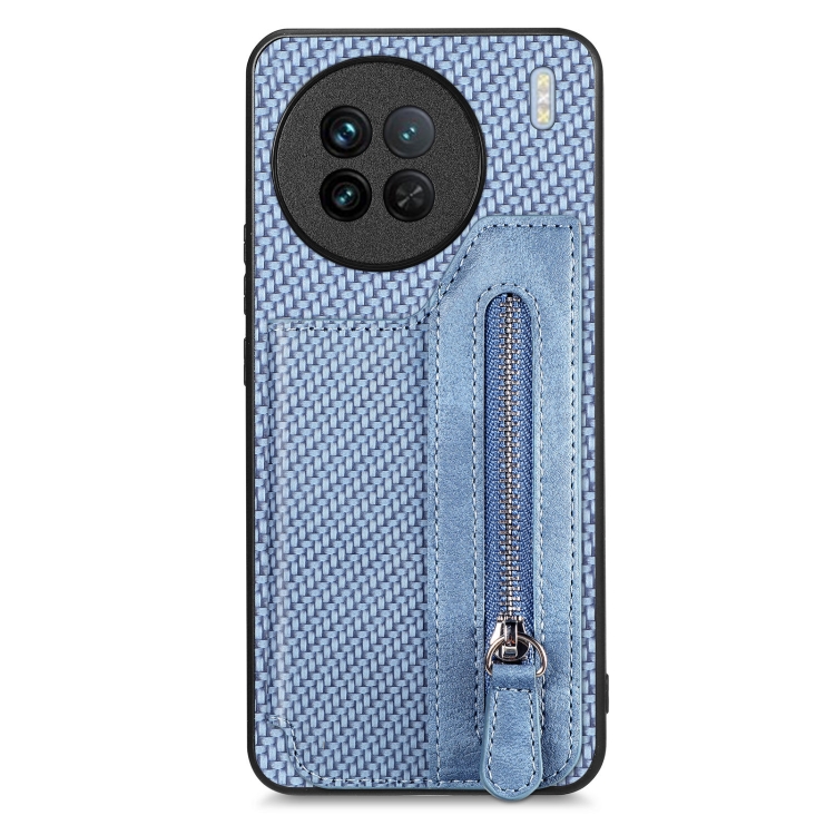 

For vivo X90 Carbon Fiber Horizontal Flip Zipper Wallet Phone Case(Blue)