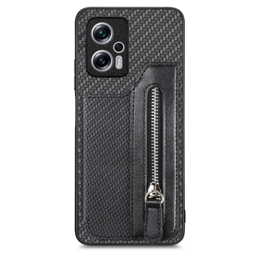 

For Redmi Note 11T Pro 5G Carbon Fiber Horizontal Flip Zipper Wallet Phone Case(Black)