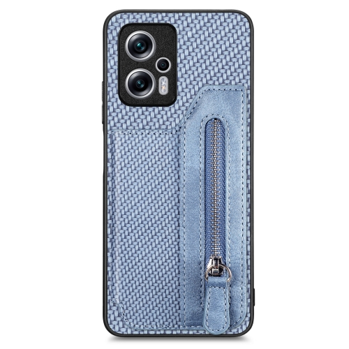 

For Redmi Note 11T Pro 5G Carbon Fiber Horizontal Flip Zipper Wallet Phone Case(Blue)