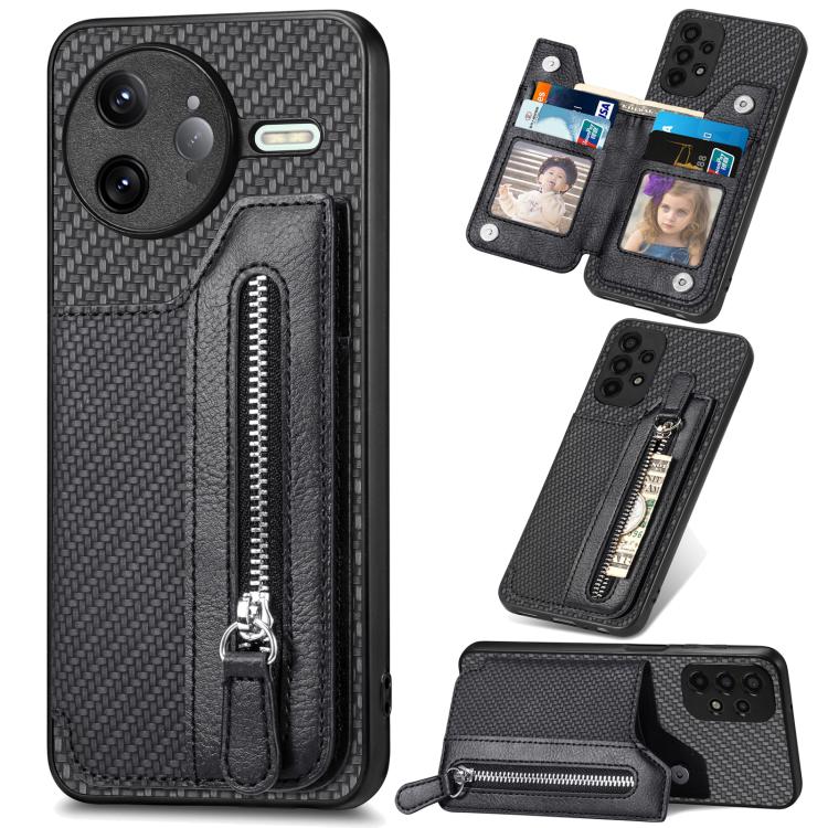 

For Redmi K80 Pro / Poco F7 Ultra Carbon Fiber Horizontal Flip Zipper Wallet Phone Case(Black)