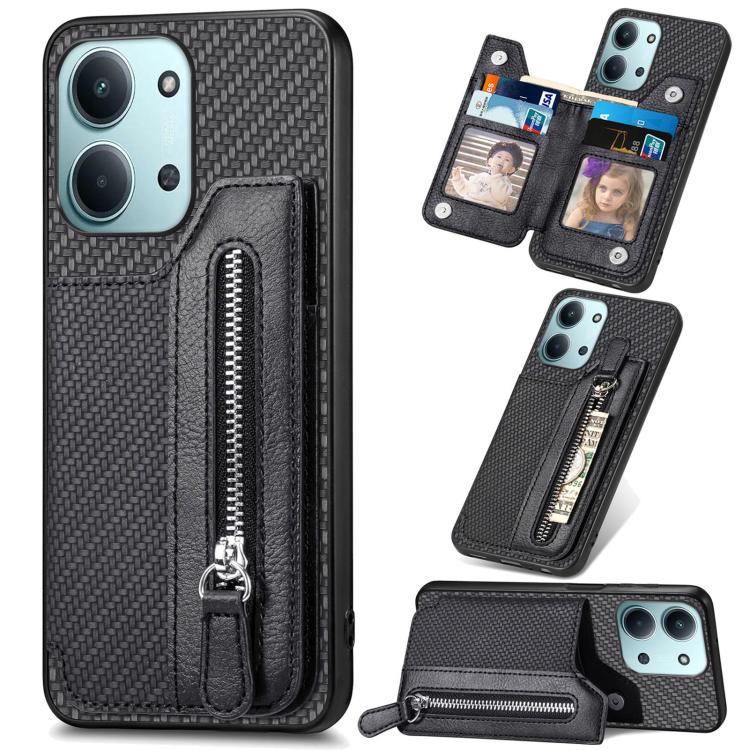 

For Redmi 15C 5G / 4G Glodal 171mm Carbon Fiber Horizontal Flip Zipper Wallet Phone Case(Black)