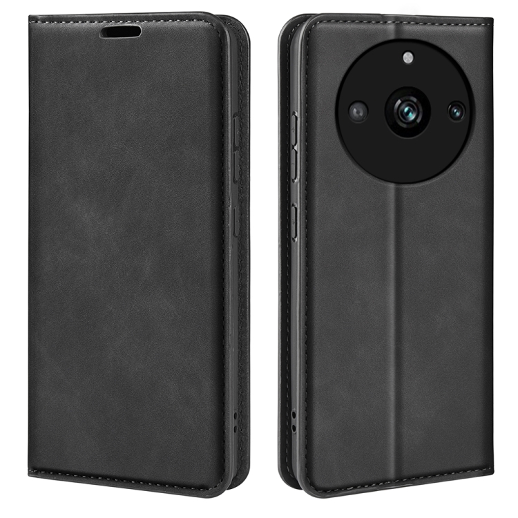 

For Realme 11 Pro Retro-skin Magnetic Suction Leather Phone Case(Black)