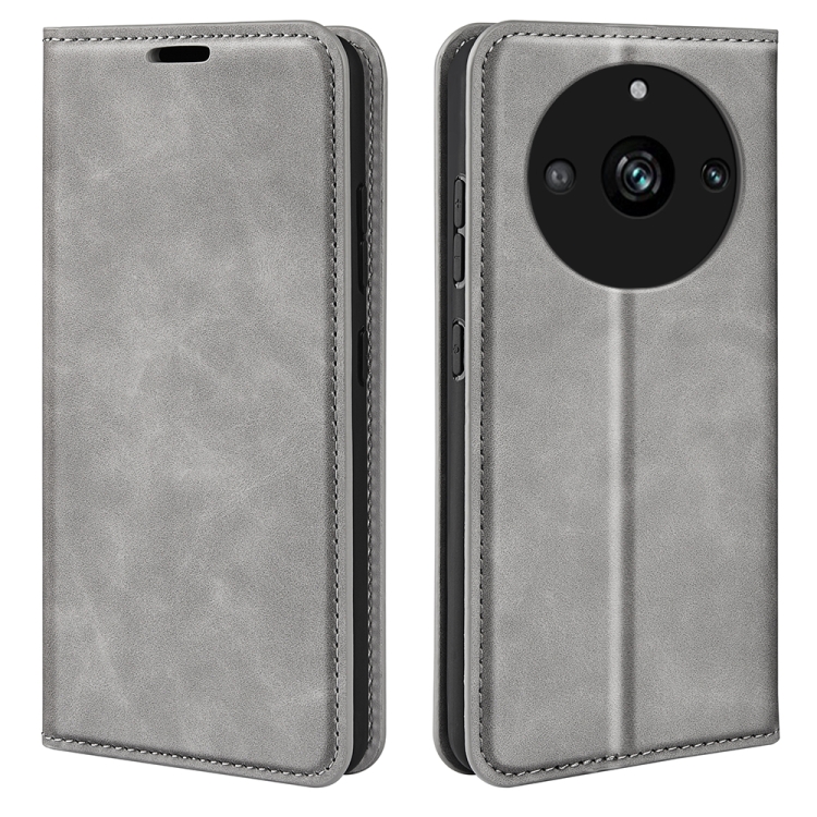 

For Realme 11 Pro Retro-skin Magnetic Suction Leather Phone Case(Grey)