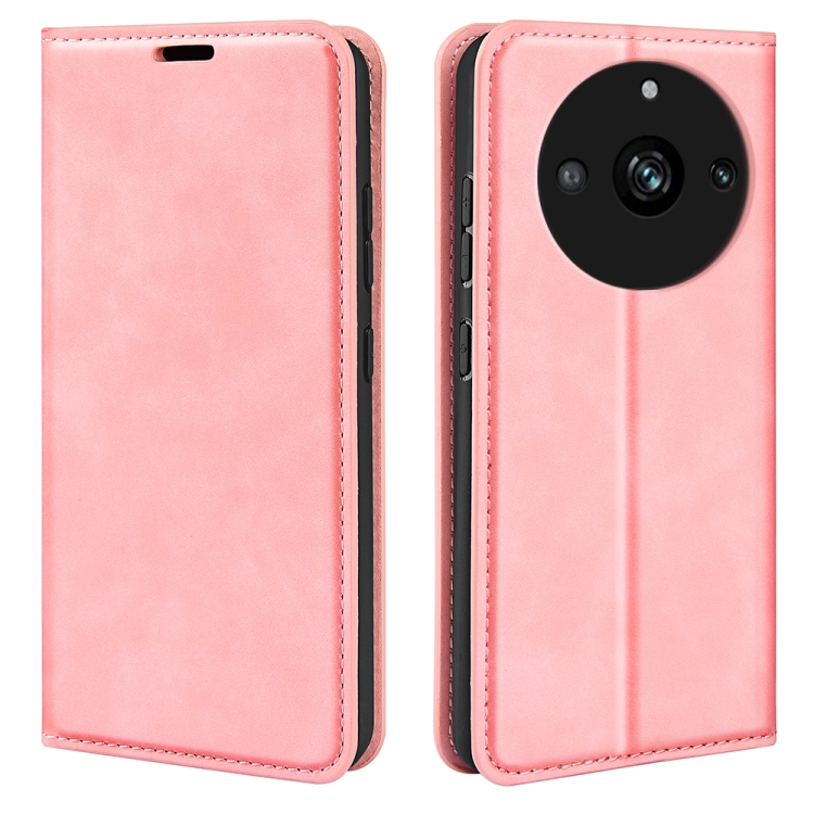 

For Realme 11 Pro Retro-skin Magnetic Suction Leather Phone Case(Pink)