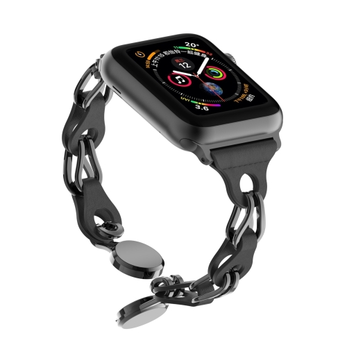 適用於Apple Watch 2 38mm 鏤空皮鏈磁吸扣錶帶（黑色）