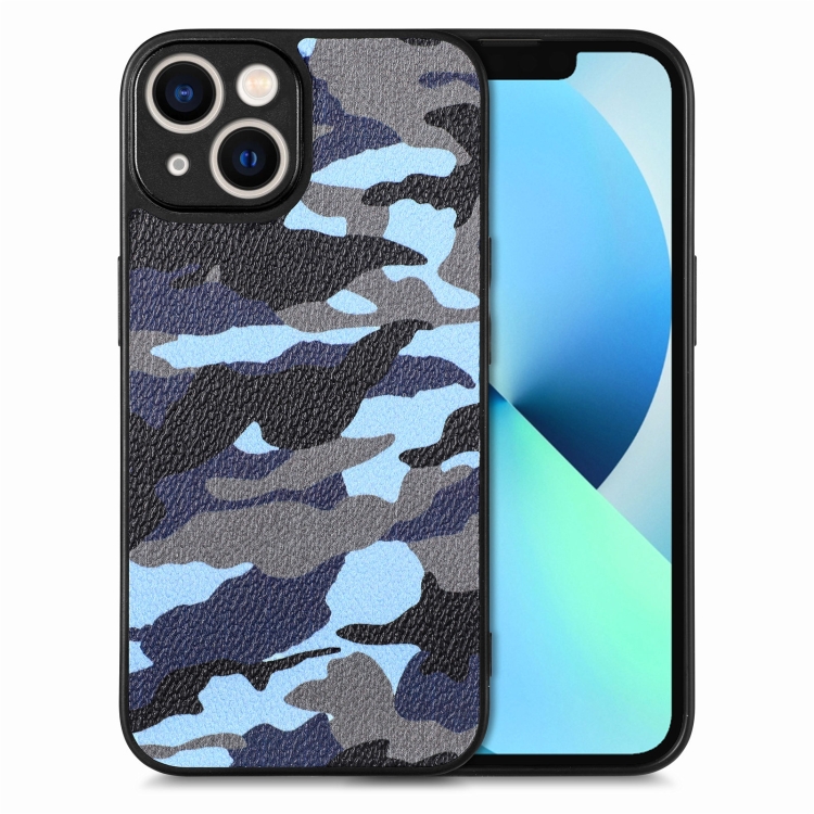 

For iPhone 13 Camouflage Leather Back Cover Phone Case(Blue)