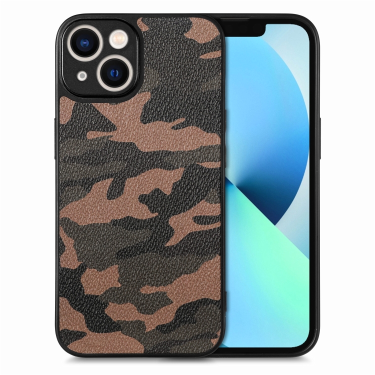 

For iPhone 13 Camouflage Leather Back Cover Phone Case(Brown)