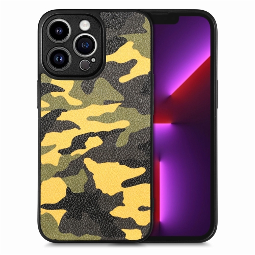 

For iPhone 13 Pro Camouflage Leather Back Cover Phone Case(Yellow)