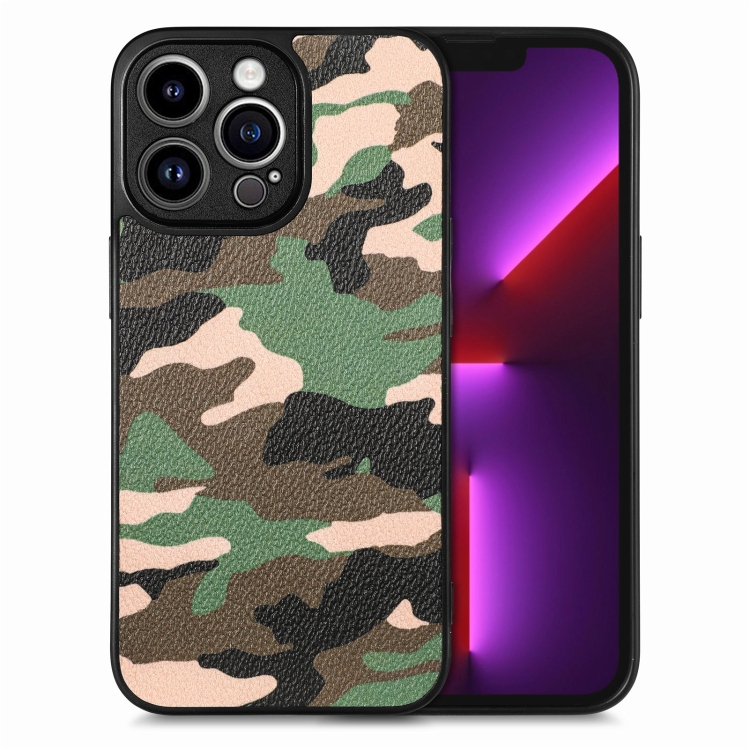 

For iPhone 13 Pro Camouflage Leather Back Cover Phone Case(Green)
