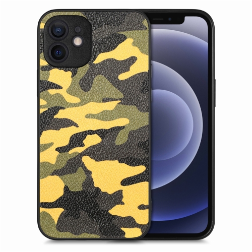 

For iPhone 12 Camouflage Leather Back Cover Phone Case(Yellow)