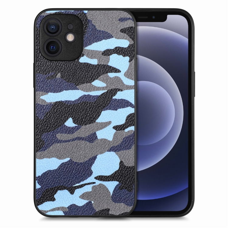 

For iPhone 12 Camouflage Leather Back Cover Phone Case(Blue)
