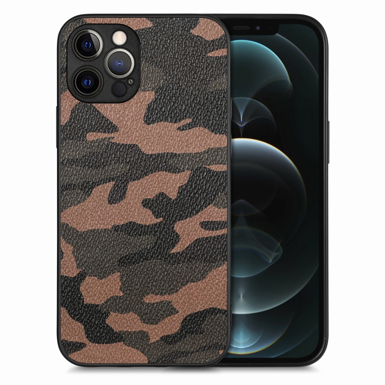 

For iPhone 12 Pro Camouflage Leather Back Cover Phone Case(Brown)