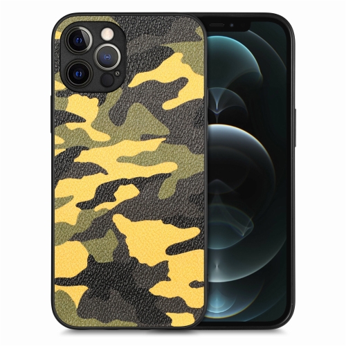

For iPhone 12 Pro Max Camouflage Leather Back Cover Phone Case(Yellow)