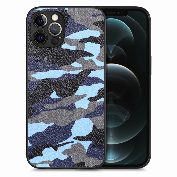 

For iPhone 12 Pro Max Camouflage Leather Back Cover Phone Case(Blue)