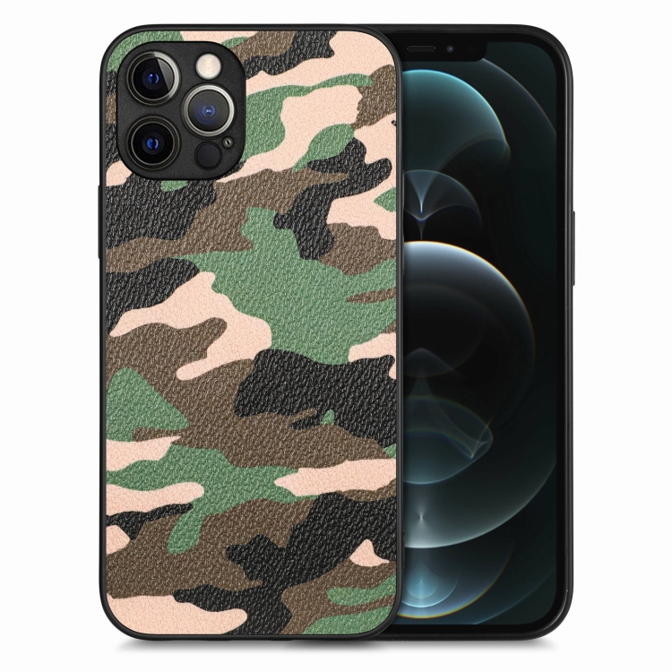 

For iPhone 12 Pro Max Camouflage Leather Back Cover Phone Case(Green)