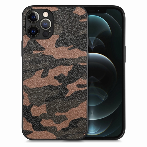 

For iPhone 12 Pro Max Camouflage Leather Back Cover Phone Case(Brown)