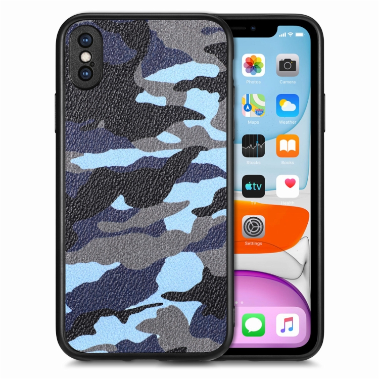 

For iPhone X / XS Camouflage Leather Back Cover Phone Case(Blue)
