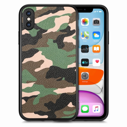 

For iPhone X / XS Camouflage Leather Back Cover Phone Case(Green)