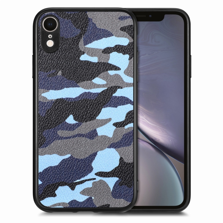 

For iPhone XR Camouflage Leather Back Cover Phone Case(Blue)