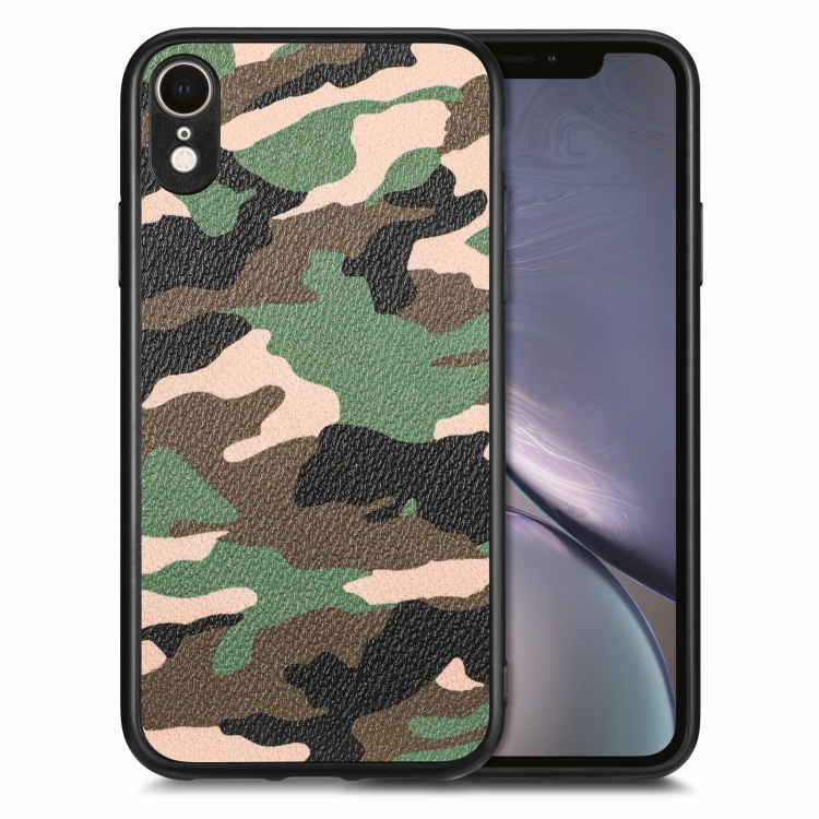 

For iPhone XR Camouflage Leather Back Cover Phone Case(Green)