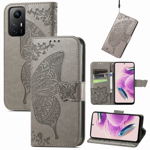 

For Xiaomi Redmi Note 12S Butterfly Love Flower Embossed Leather Phone Case(Gray)