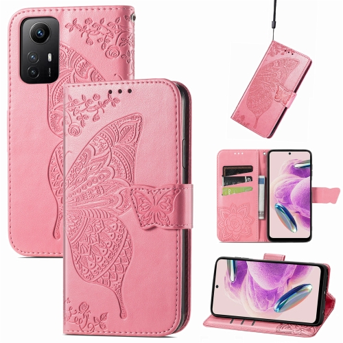 

For Xiaomi Redmi Note 12S Butterfly Love Flower Embossed Leather Phone Case(Pink)