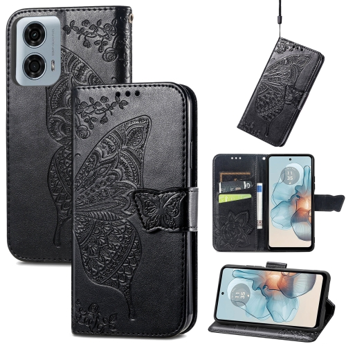 

For Motorola Moto G24 Power Butterfly Love Flower Embossed Leather Phone Case(Black)