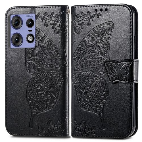 

For Motorola Edge 50 Pro Butterfly Love Flower Embossed Leather Phone Case(Black)