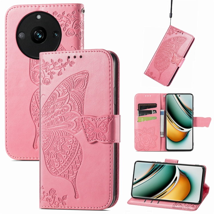 

For Realme 11 Pro Butterfly Love Flower Embossed Leather Phone Case(Pink)