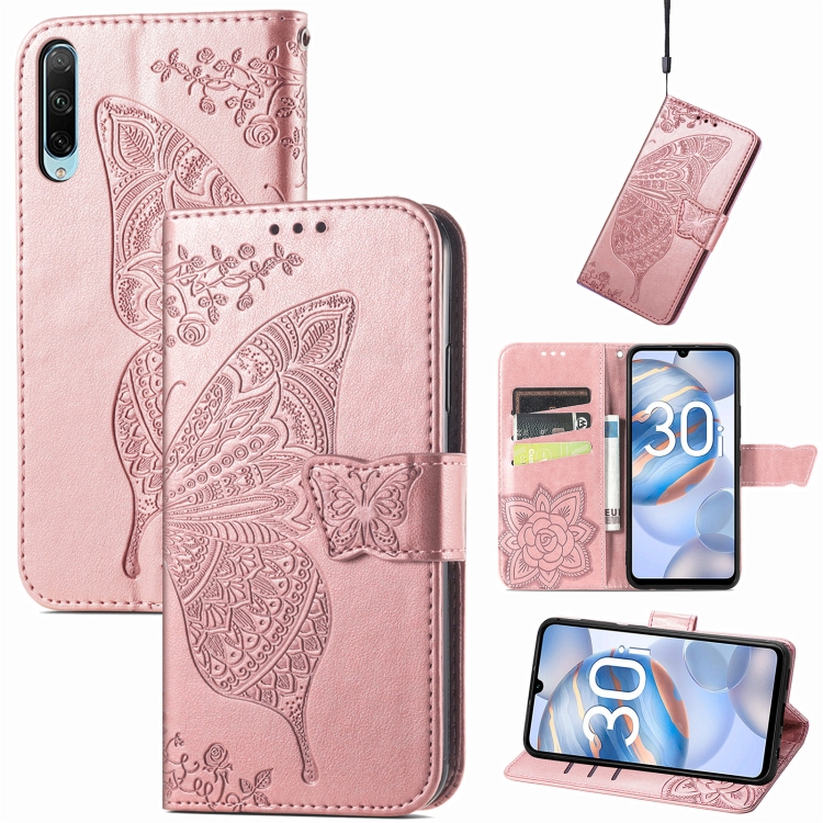 

For Honor 30i Butterfly Love Flower Embossed Leather Phone Case(Rose Gold)