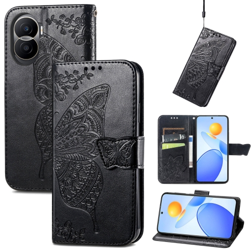 

For Honor Play 7T Pro Butterfly Love Flower Embossed Leather Phone Case(Black)