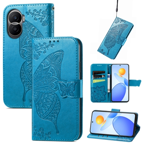 

For Honor Play 7T Pro Butterfly Love Flower Embossed Leather Phone Case(Blue)
