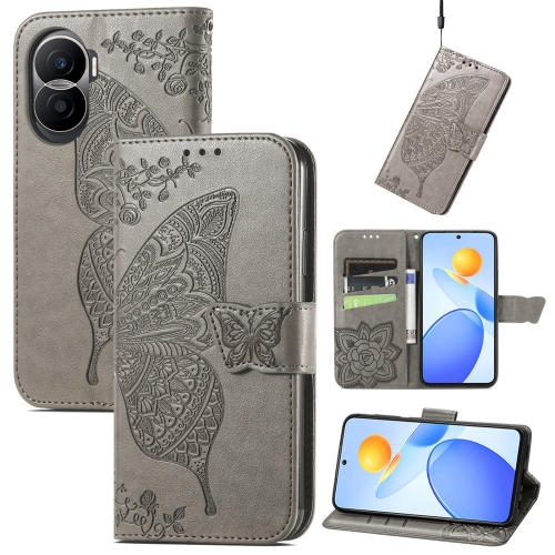 

For Honor Play 7T Pro Butterfly Love Flower Embossed Leather Phone Case(Gray)