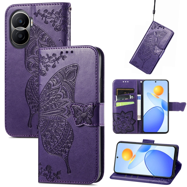 

For Honor Play 7T Pro Butterfly Love Flower Embossed Leather Phone Case(Dark Purple)