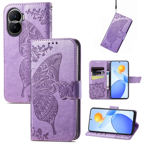 

For Honor Play 7T Pro Butterfly Love Flower Embossed Leather Phone Case(Light Purple)