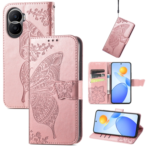 

For Honor Play 7T Pro Butterfly Love Flower Embossed Leather Phone Case(Rose Gold)